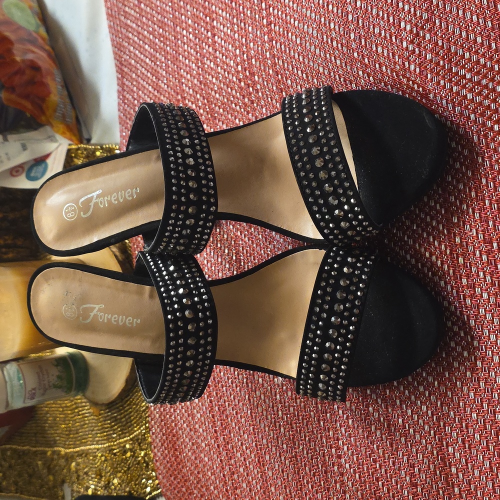 Forever Black Heels with Gold Rhinestones